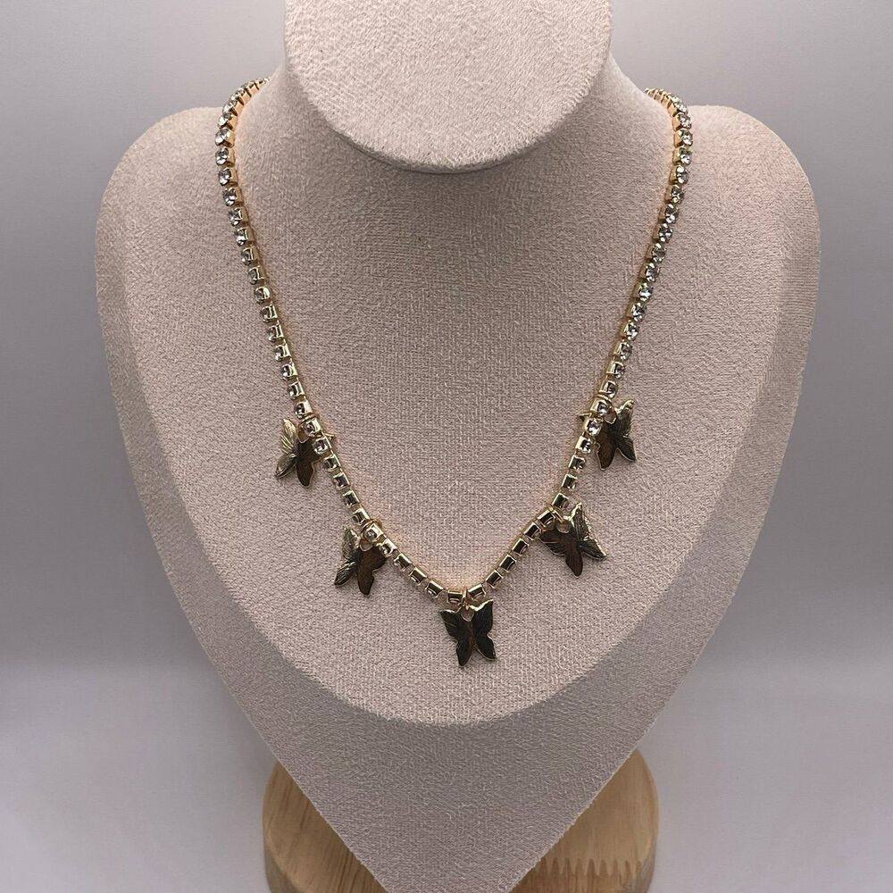 Macy’s Women’s Silver & Gold Bling Butterfly Pendant Tennis Necklace